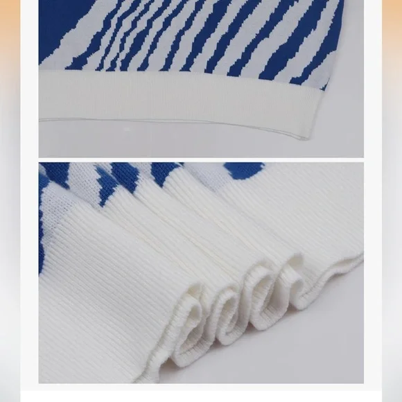 Blue and White Men's Sweater - Picture 3 of 7